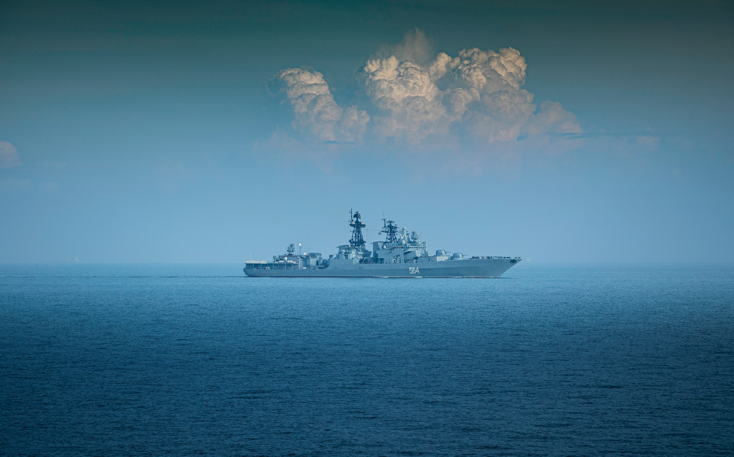 Commercial vessel underway on open water