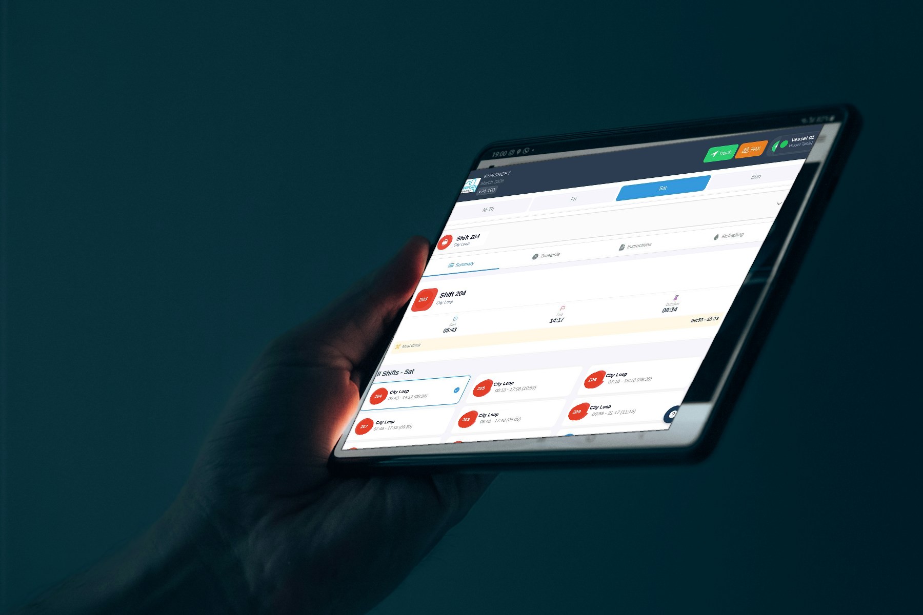 Purpose-built ferry operations application on a tablet, developed by NavSCORA™